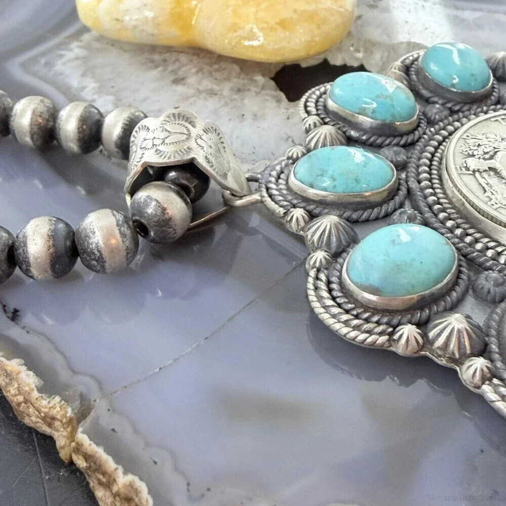 Genuine 1942 90% Silver Walking Liberty Half Dollar Coin w/Turquoise Uni Pendant - Picture 3 of 11